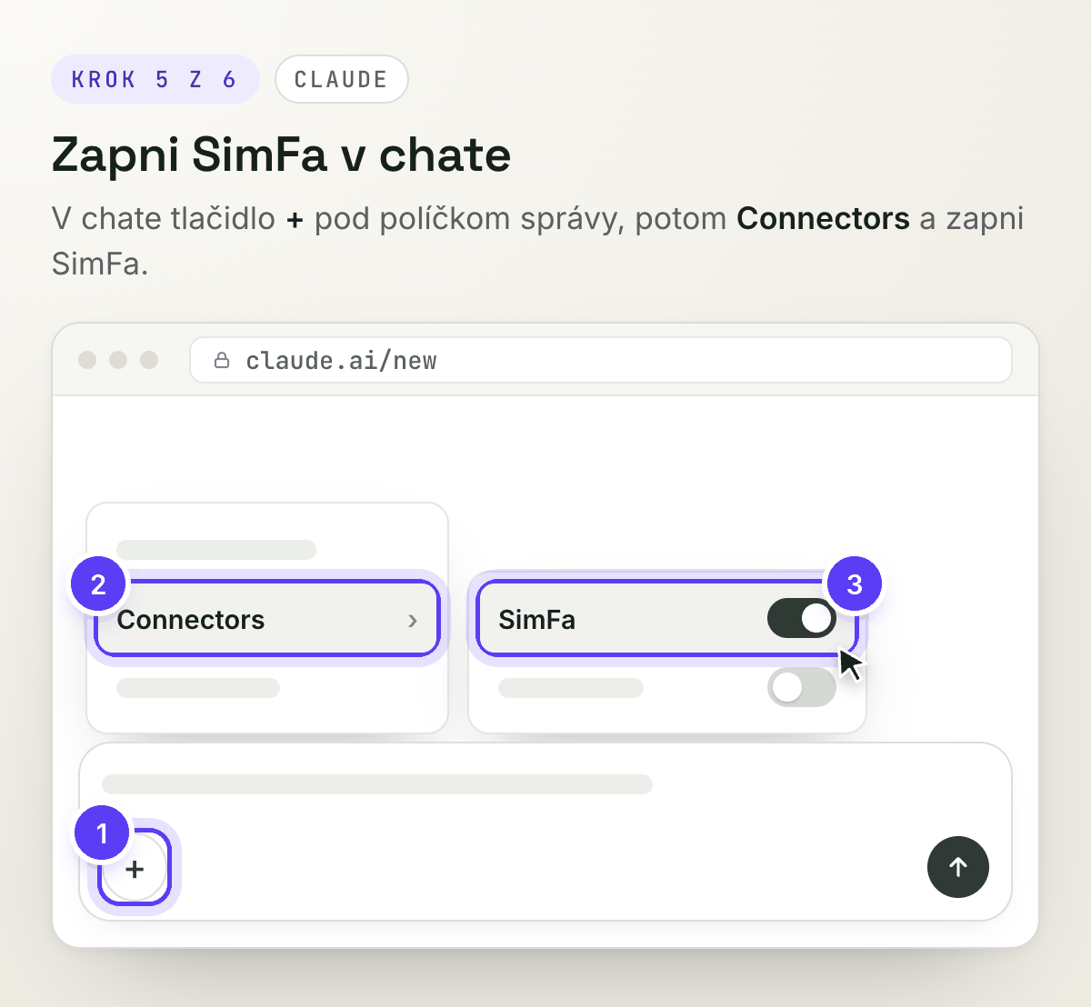 Ponuka + › Connectors v chate Claude so zapnutou SimFa