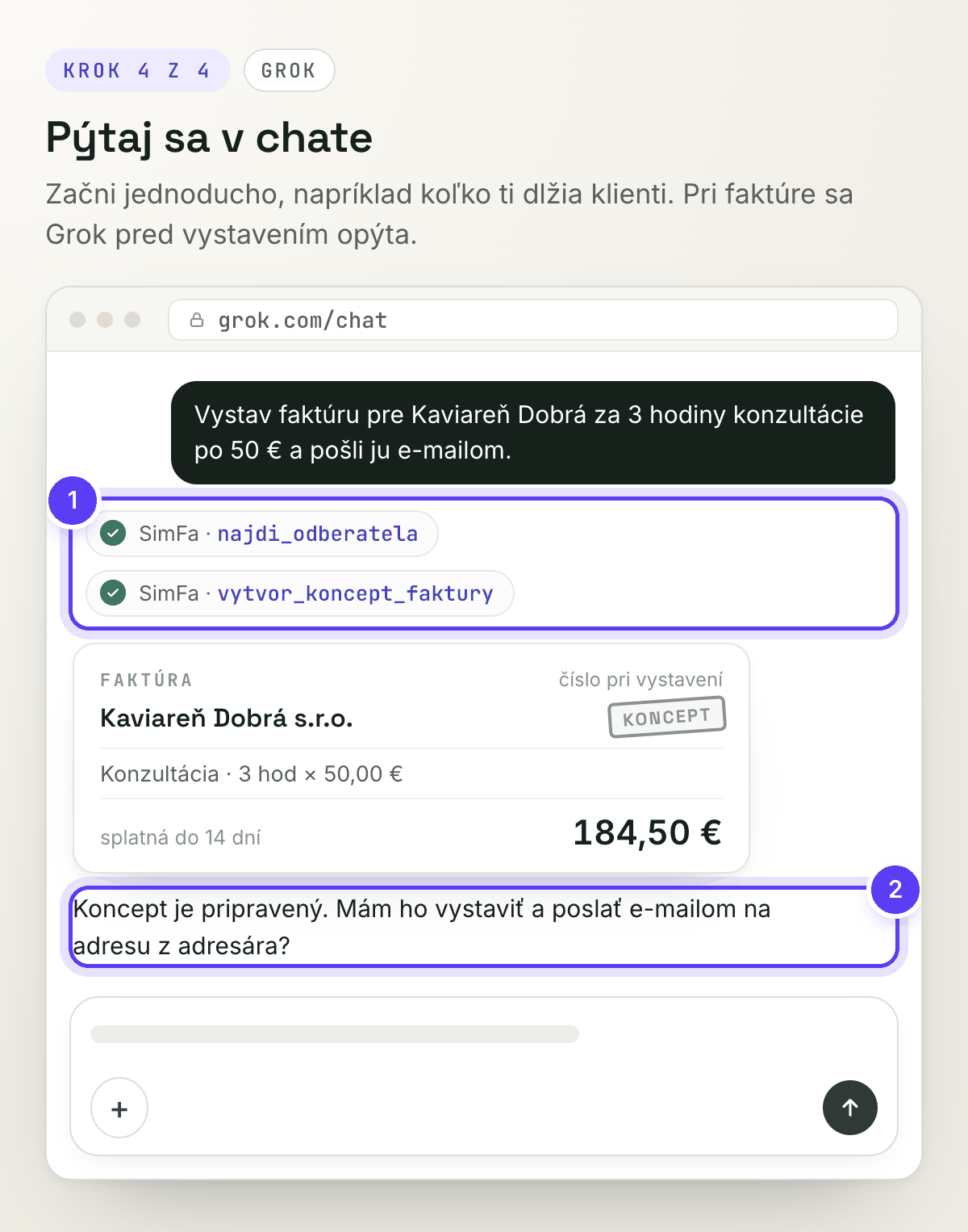 Rozhovor v Groku: nástroje SimFa a koncept faktúry