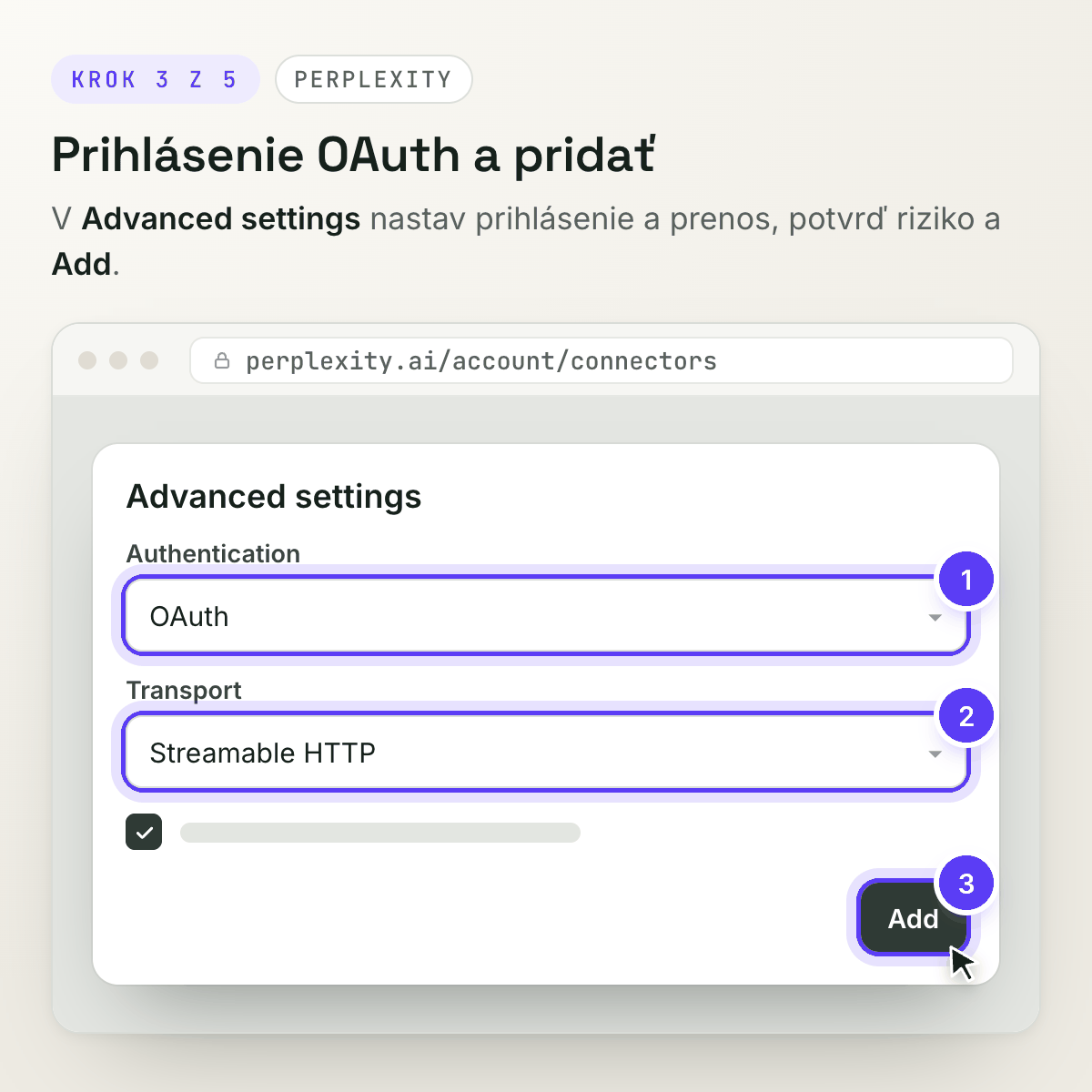 Advanced settings: OAuth, Streamable HTTP a Add