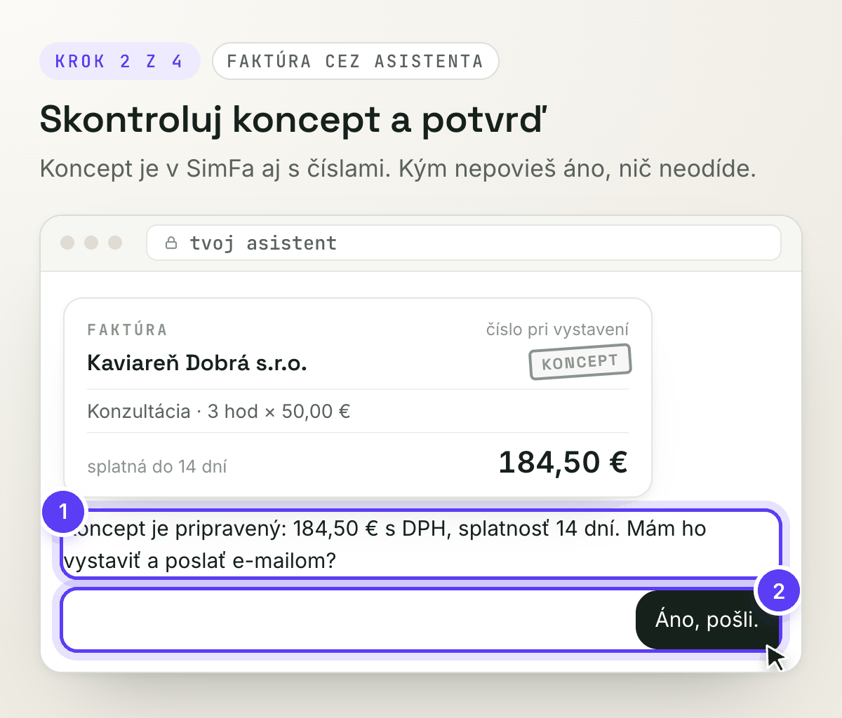 Koncept faktúry a potvrdenie Áno, pošli
