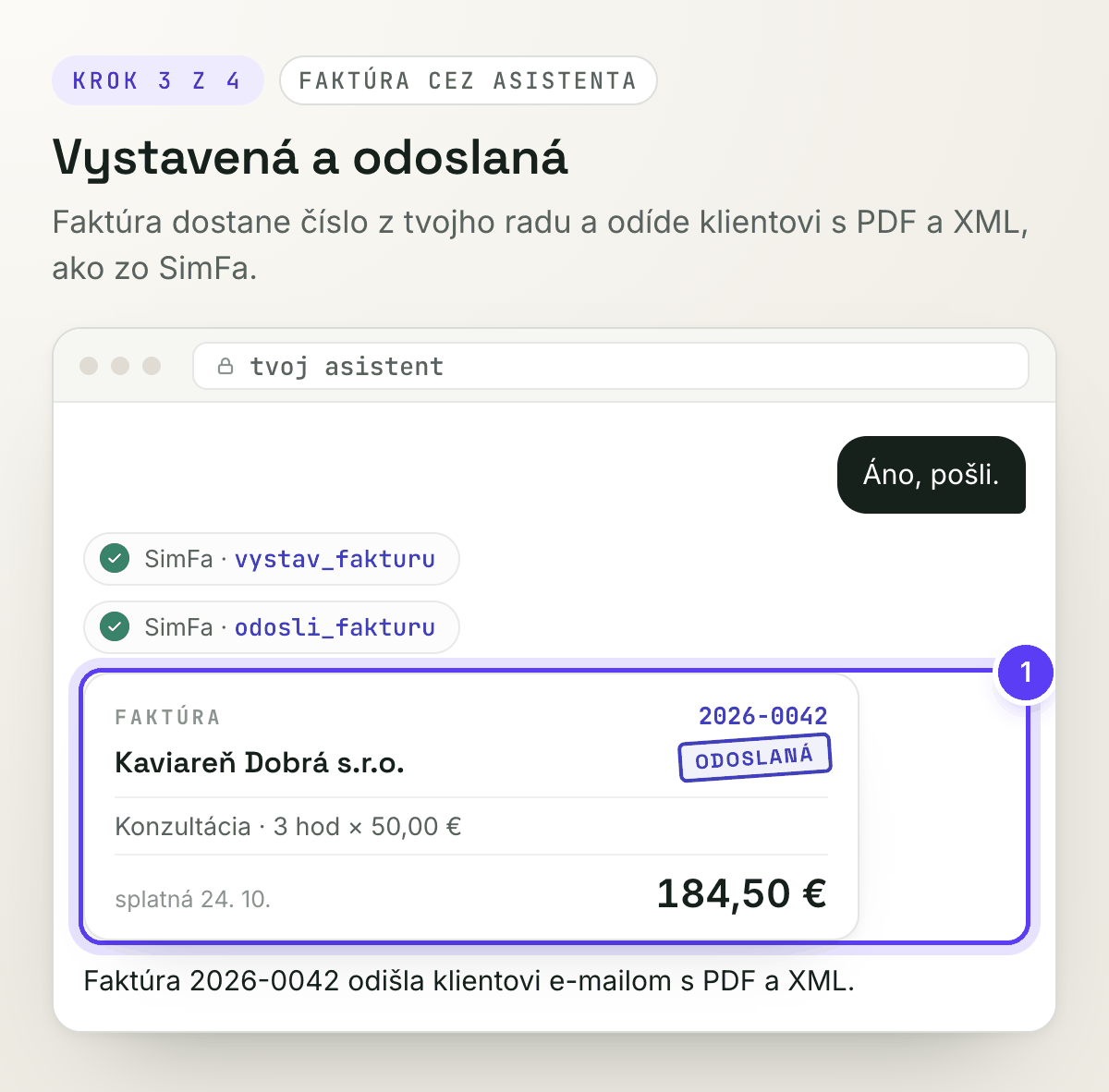 Vystavená a odoslaná faktúra s pečiatkou ODOSLANÁ