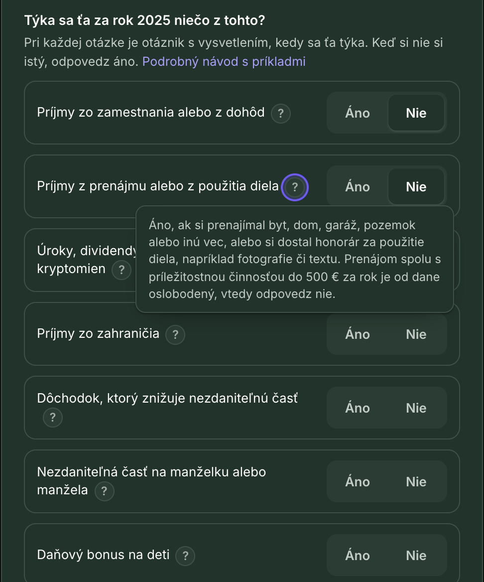 Otázky dane z príjmov s otvorenou vysvetlivkou pri prenájme