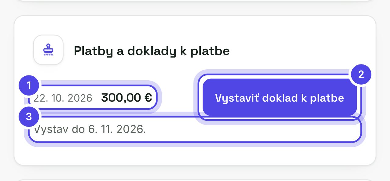 Karta Platby a doklady k platbe pri zálohovej faktúre