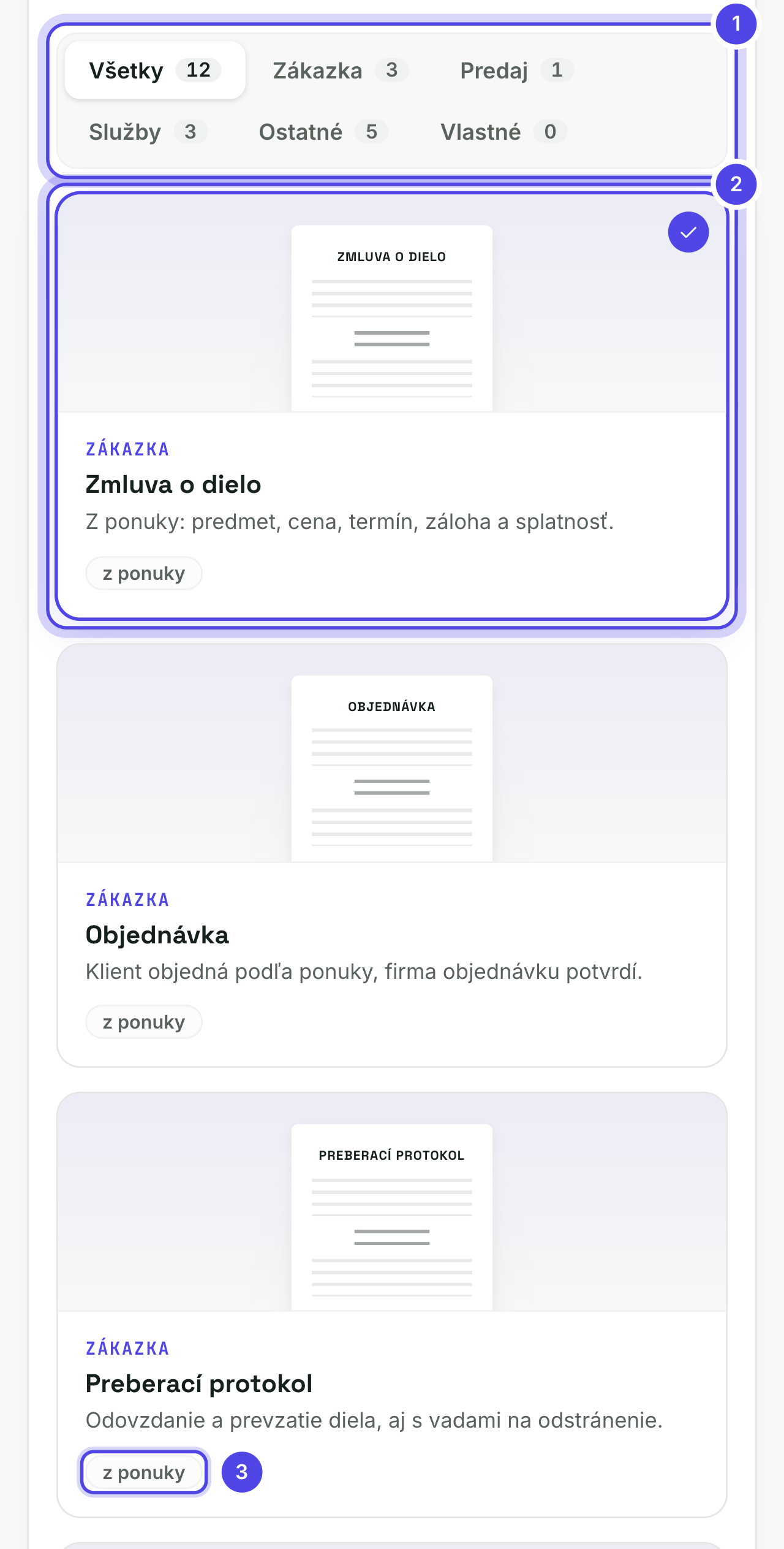 Galéria šablón pri novej zmluve