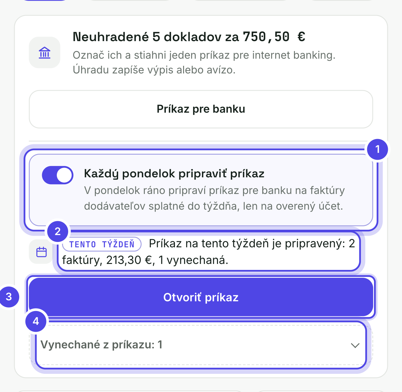 Karta Príkaz pre banku s plánom platieb