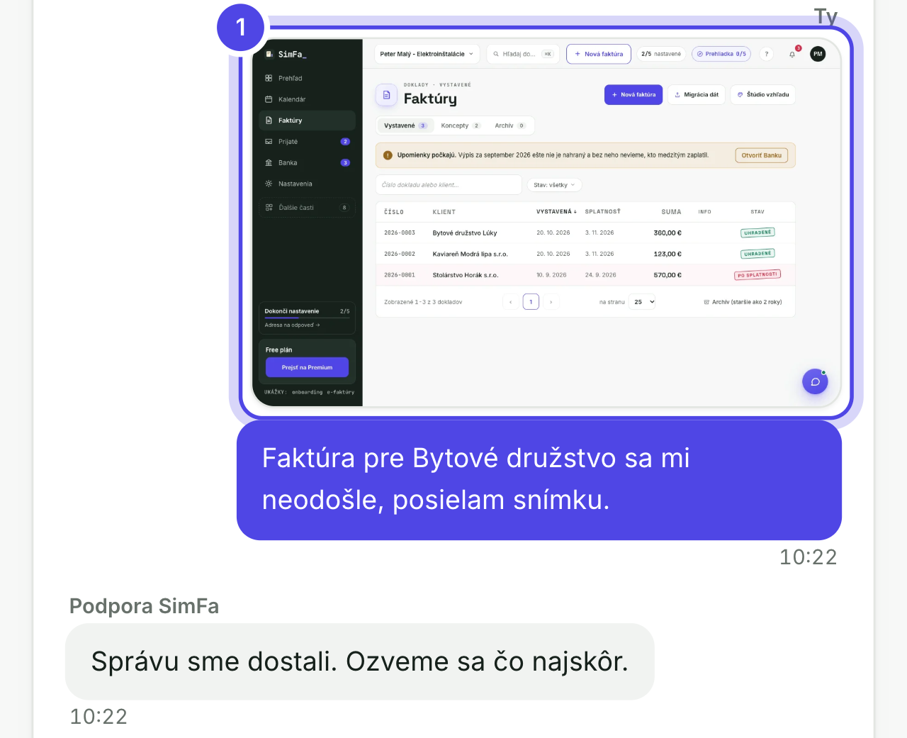 Rozhovor s odoslanou snímkou obrazovky