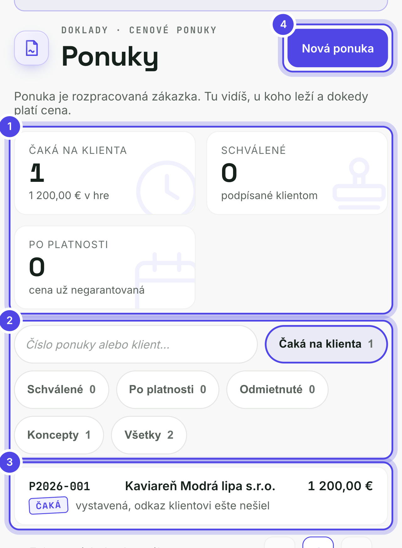 Ponuky s očíslovanými časťami