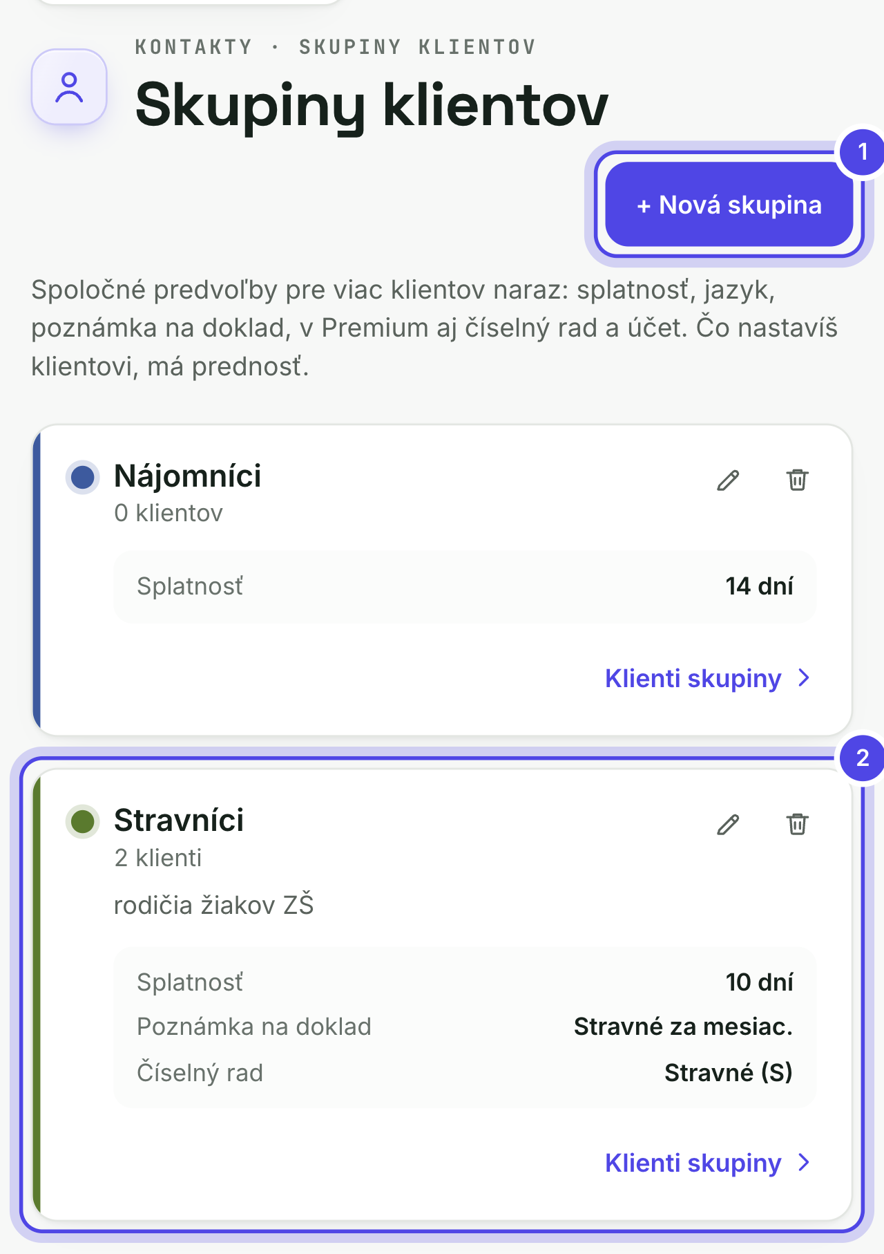 Skupiny klientov s kartou skupiny