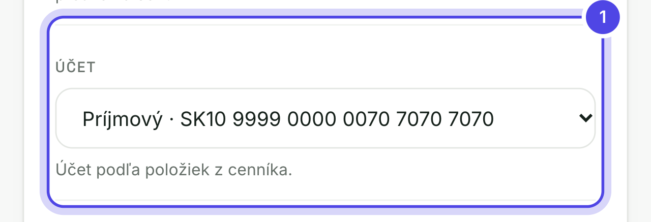 Výber účtu v editore faktúry s dôvodom