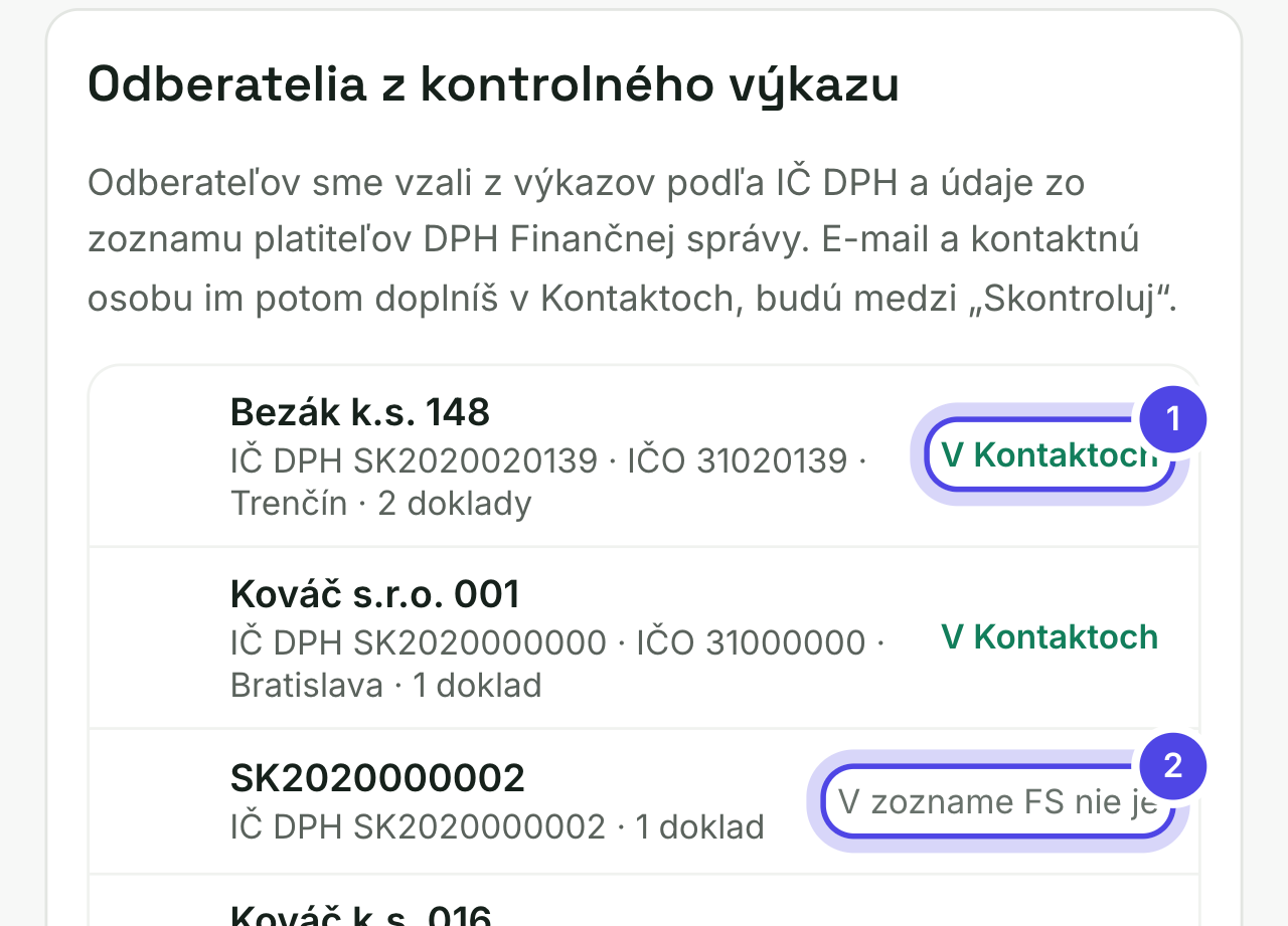 Odberatelia z kontrolného výkazu